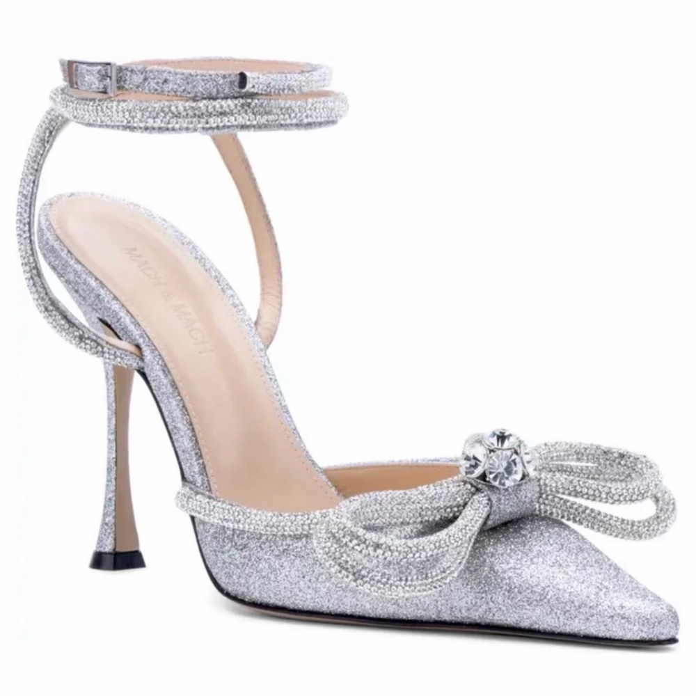 MACH & MACH Silver Bow Heels